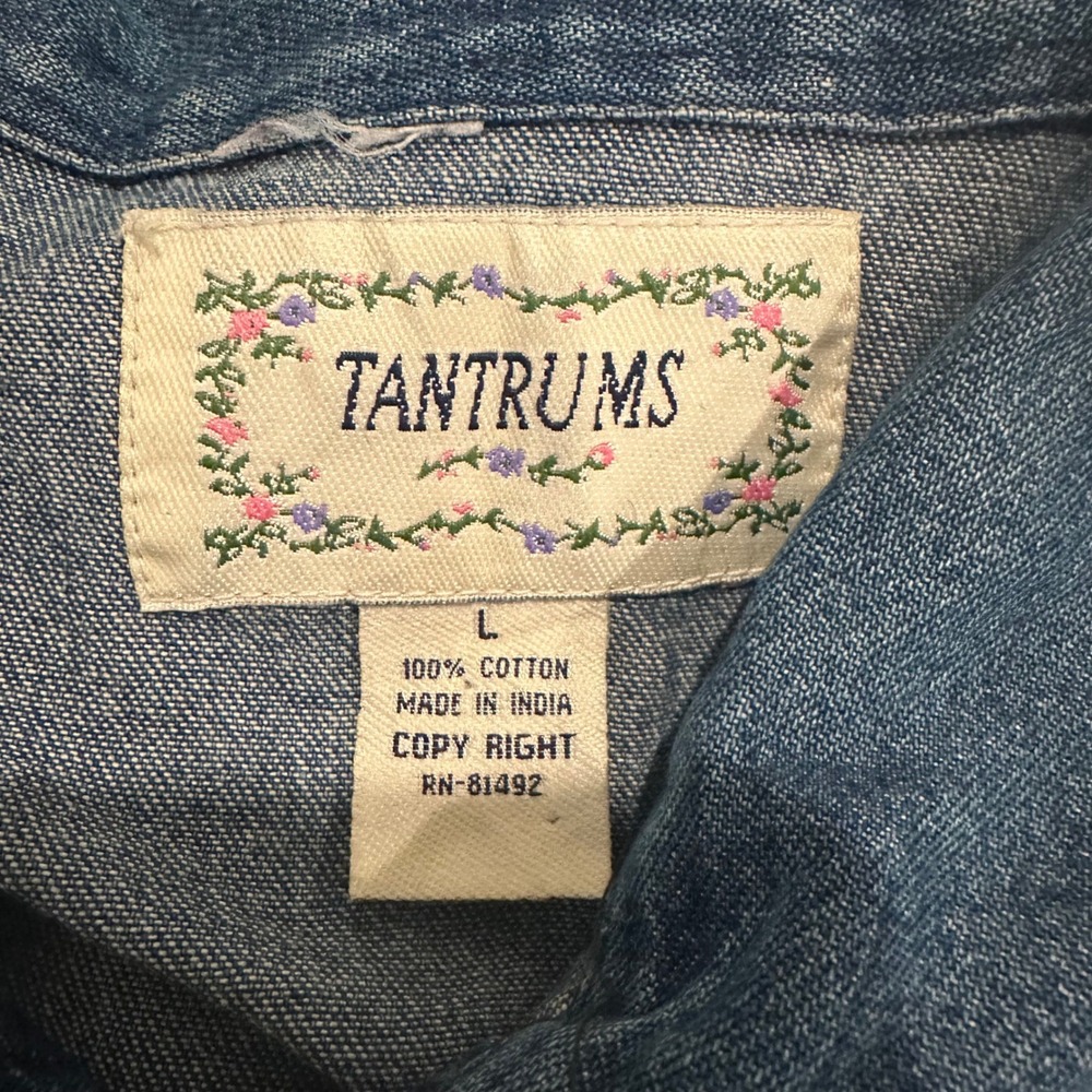 Vintage Tantrums Denim Jacket Women Large Floral Embroidered Patchwork Boho 90s - Picture 5 of 10